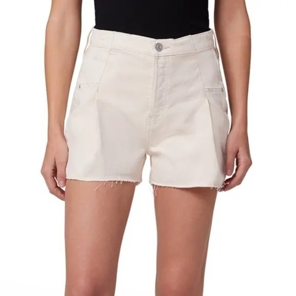 Hudson Eva Pleated High Rise Cut Off Shorts in Distressed Egret Size 30 New